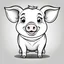 Placeholder: Coloring page, white background, only black and white, cartoon style, smiling pig