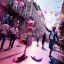 Placeholder: Ultra Realistic photo, medium shot view, drunken dancer women, carnival scene, steampunk. Pink hair, confeti, Sunglasses, smoking, happy, festival, red fog. highly detailed, concept art, unreal engine 5, ray tracing, RTX, lumen lighting, ultra detail, volumetric lighting, 3d, finely drawn, high definition, high resolution.