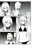 Placeholder: girl in bikini at the thermal baths, manga, greyscale