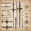 Placeholder: [Codex Atlanticus, Leonardo da Vinci (1478)] Design collection of the epic fantasy weapon. Engraved drawings (paper, liners, Infinite Painter, Adobe Illustrator + texture) Katana, Falchion, Claymore, Khopesh, Dao, Xiphos, Cutlass, Estoc, Ulfberht, Jian, Tulwar, Sabre, Kris, Makaira, Spatha, Gladius