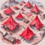 Placeholder: dnd, fantasy, top-down map, map of a large camp, demonic wastes, red, black sand, tents, illustration, watercolour