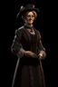 Placeholder: warm but stern aunty victorian era, posh british accent influenced, high born facial features dnd character on a solid black background, full body image, high quality realistic.