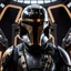 Placeholder: star wars bald male corellian pilot wearing dark gunmetal grey and black First Order special forces TIE pilot armored flightsuit and helmet with gold trim inside the jedi temple, centered head and shoulders portrait, hyperdetailed, dynamic lighting, hyperdetailed background, 8k resolution, volumetric lighting, light skin, fully symmetric details