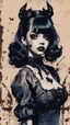 Placeholder: Poster in two gradually, a one side malevolent goth vampire girl face and other side the Singer Melanie Martinez face, full body, painting by Yoji Shinkawa, darkblue and sepia tones,