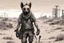 Placeholder: anthro hyena bandit, wandering in the wasteland, post-apocalyptic, comic drawing