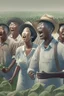 Placeholder: a asian, black, white, latino group of farmers singing in the farming field