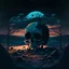 Placeholder: a skull in a desolate night landscape with mushrooms, semi-realistic, drawing, dark, old, abandoned, art, painting, anime style