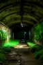 Placeholder: A green underground sewers with graffiti on the walls painted by George Inness