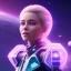 Placeholder: A portrait of a transparent crystalline girl,smiling, longs blond hairs, galactic dress, atmospheric, realistic, cinematic lighting, octane render, purple and blue sky, nebula, stars, planets in background, spaceship in background