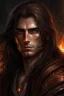 Placeholder: Portrait of a fantasy male elf, Warrior, fiery look, long Brown hair,