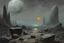 Placeholder: Grey sky with one exoplanet in the horizon, rocks, mountains, 80's sci-fi movies influence, friedrich eckenfelder impressionism paintings