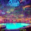 Placeholder: turquoise neon pool water sparkling at night in the dark detailed realistic glowing