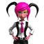 Placeholder: ROBLOX woman character pink hair with horns with white t-shirt and black tie