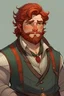 Placeholder: young half-elf man, fat, tan skin, well-dressed, medium hair, scruffy beard, auburn red hair