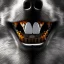 Placeholder: black alpha wolf baring teeth photorealistic