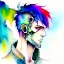 Placeholder: Male cypebpunk character connected to AI exploring other AI - Watercolour and Watercolour Painted Style - Jenny Rainey Style