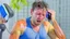 Placeholder: guy sweating and shaking while on the phone with perscription