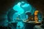 Placeholder: futuristic builded world under the deep sea, curved walls, special buildings, made, coral, concrete-like material, stone, onyx and glass, impressive, alien and special structures, buildings left behind from a lost world