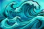 Placeholder: a background of a fun stylized waves with smooth black linework, blue teal tones, surf culture, parody of "the great wave", kawaii cute