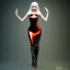 Placeholder: a fully clothed curvy feminine young hot pale goth cutie wearing an elaborate modest shiny tight red-silver latex-nylon-leather striped neck-high gown, cgsociety, photorealistic, 16k, smooth, sharp focus, trending on ArtStation, volumetric lighting, worksafe, sublime-comforting-intriuging ambience, thick hips-breasts and thin waist