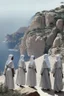 Placeholder: 7 suore africane con tunica grigia giornata di sole precipizio fuori città uomo militare bianco giovane
