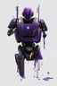 Placeholder: Human Like Cyborg, Royal purple and Gold, Combat Robot, Dangerous, Strong, Destroyed, Inside a Vat of Liquid