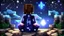 Placeholder: Minecraft Character, minecraft theme, purple starry sky, meditating, facing back, wearing gown, chinese theme, minecraft style