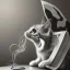 Placeholder: black and white working cat tie butterfly office smoking