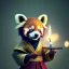 Placeholder: a cute litte red panda wearing Hanfu, holding a large candle, BK complex detail, cinema, reality, detail, octane rendering, stoic cinematic 4k epic detailed photograph shot on kodak detailed bokeh cinematic hbo dark moody 8k, 85mm f/16 by leica