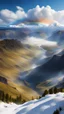 Placeholder: The most beautiful picture of AI, blue sky and white clouds, plateau landform, highland looking down, river, mountain, forest, volcano, rainbow, snow-capped mountain, 8K ultra-high resolution Modifiers: 美丽的 高细节 美妙的景色 高质量 高分辨率 高立体观感 超现实的 品质清脆