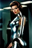 Placeholder: female humanoid robot, beautiful like a supermodel from the sixties, beautiful eyes, sexy, helmut newton, glass bubble