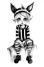 Placeholder: Watercolor black and white magic pixie with striped socks