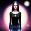 Placeholder: black long hair lady shirt with black eyes under the Stars