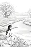 Placeholder: B/W outline art,coloring book page, full white, super detailed illustration for adult,cartoon style "The Serenity of the Countryside: A Beautiful Girl Sitting by the River" coloring pages, crisp line, line art, high resolution,cartoon style, smooth, law details, no shading, no fill, white background, clean line art,law background details, Sketch style, strong and clean outline, strong and black outline