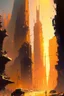 Placeholder: The dazzling metropolis decorated with towering skyscrapers and bustling with life is being subjected to the merciless ravages of the blazing summer sun causing it to gradually liquefy into a gooey molten mess, apocalyptic landscape of a cityscape melting under the scorching heat of the sun, Digital painting, Highly detailed, art by ian mcque and sparth, Dark, Post-apocalyptic, Vivid, Sharp focus, Artstation, Sci-fi, abstract.