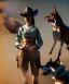 Placeholder: Ultra realistic, steampunk western party scene. Geisha Asian woman with dog man, waist up view, smoke, happy, color fog, people background, highly detailed, concept art, unreal engine 5, god rays, ray tracing, RTX, lumen lighting, ultra detail, volumetric lighting, 3d, finely drawn, high definition, high resolution.