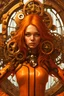 Placeholder: Beautiful Meika Woollard is a clock goddess surrounded by clocks and intricate gears, vivid orange wet hair, highly detailed face , detailed eyes, 8k resolution concept art Hyperdetailed, digital painting, Magali Villeneuve , Ismail Inceoglu, wlop , Android Jones and Julie Dillon, centered, symmetrical, soviet art