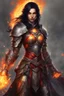 Placeholder: Picture a powerful female Paladin Druid, her eyes shining bright red as she conjures flames with her hands. Her black hair appears ablaze, emitting fire effortlessly. Clad in lightweight magical armor, she relies on her mastery of fire and magic, with a scar on her face telling tales of battles faced and conquered against her tanned skin, embodying strength and elemental mastery