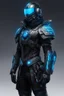 Placeholder: Someone wears a black Changshan costume and glass Cyberpunk helmet , full helmet cover , black and blue color, cyberpunk drawing style, neon, full body, intricate details, highly detailed, high details, detailed portrait, masterpiece,ultra detailed, ultra quality