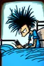 Placeholder: 2d drawing of a stickman, laying in bed, cool with punk hair, just woke up, cellphone in hand ,3d realistic in colour