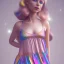 Placeholder: full body photo of smiling feminine pretty 19 year old boy wearing all girl's babydoll dress that is too small, with rainbow glitter eye make-up, flat chest, pronounced adam's apples, short and long pink hair, no body hair, no tattoos, transgender, highly detailed, photo realistic, plain background, still shot, photo realism, full body photo, 8k high resolution, high detail, --ar 2:3 --v 4