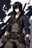 Placeholder: medium dark hair, war clothes, face with a cut in the eye, anime style