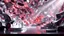 Placeholder: a 3D recursive stage structure made of metallic 3d fractal like stuctures, dynamic lights,16 by 9