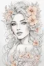 Placeholder: Abstract line art: beautiful, mesmerized drawing skatche girl in her hair nice flowers and in a beautiful flowering dress :: pastel colored flower tatoo, freedom of expression. " line art style