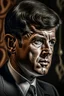 Placeholder: portrait of j f Kennedy , very close to his real picturepersian Ornaments ,hyper realism, realistic, highly detailed, high contrast , sharp. Rembrandt lighting.