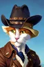 Placeholder: Very cute cowboy cat. Very perfect eyes. Painting style Louis Wain