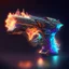 Placeholder: Ultra rendered profesional pating of a pistol gun loaded with magma, in the style of warcraft, holographic crystal class.