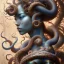 Placeholder: Sango fantasy, fantasy magic, intricate, sharp focus, illustration, highly detailed, digital painting, concept art, matte, art germ and Paul Lewin and Kehinde Wiley, masterpiece Indonesian lady head bronze octopus Asian African girl nice breast Thai hair turquoise silver blue waves