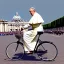 Placeholder: Pope riding bicycle, Rome, St Peter's basilica, photo realistic, 8k