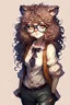 Placeholder: anime racoon girl with glasses curly hair fullbody